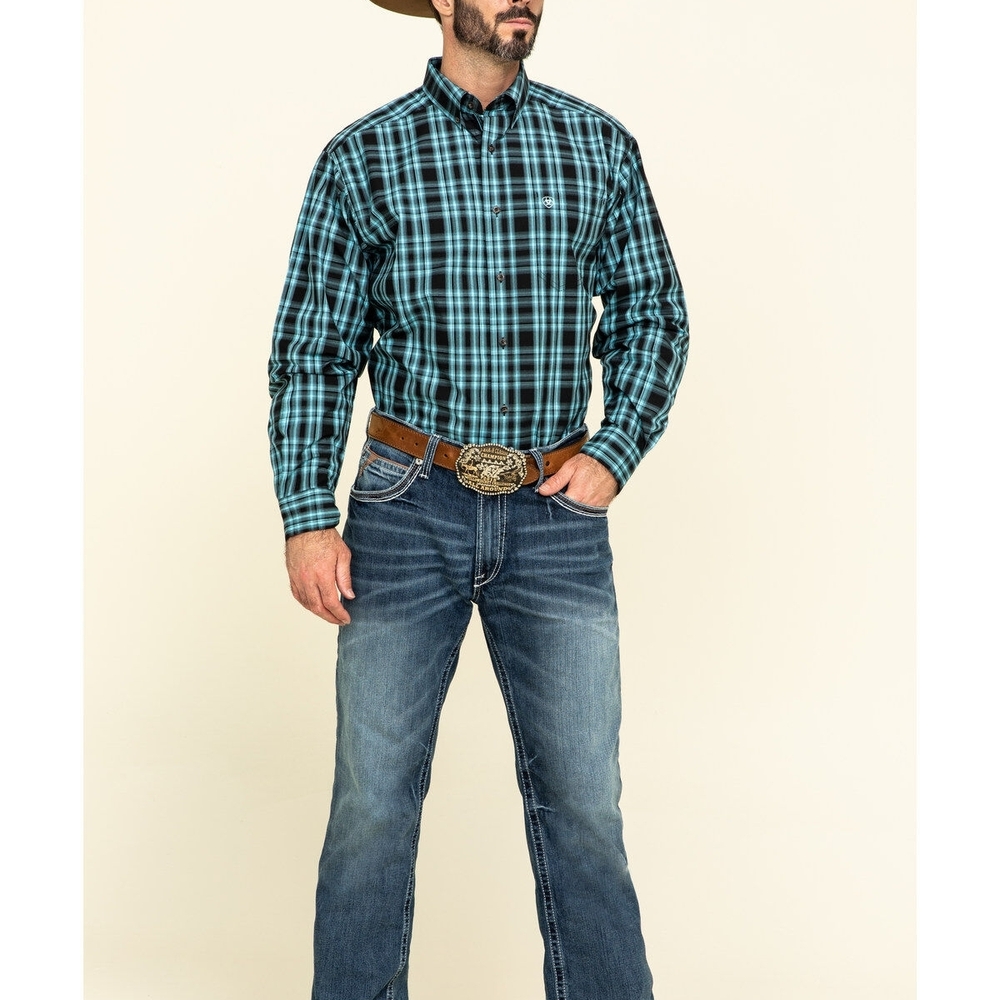 Ariat Men's Iberville Small Plaid Long Sleeve Western Shirt Black & Blue
